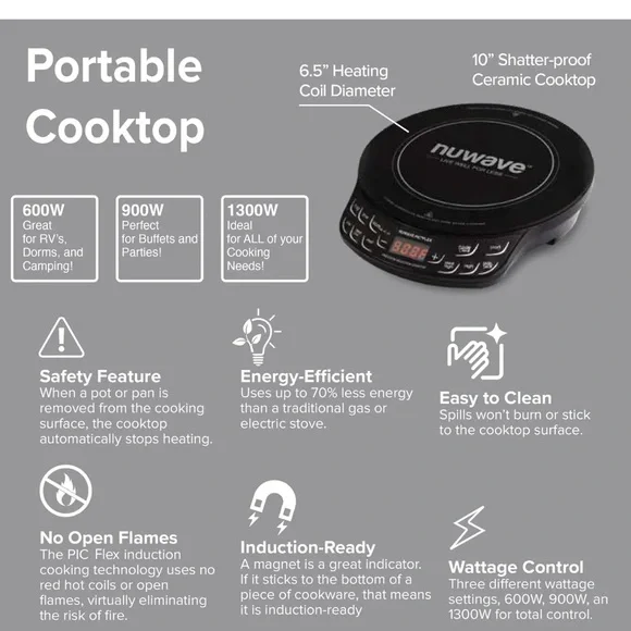 Nuwave PIC Flex Induction Cooktop Black New In Box 30501WR Precision - Picture 9 of 12